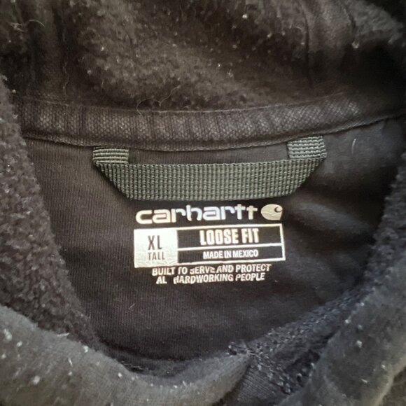 Carhartt K288 Loose Fit Black Hoodie with White Logo Down the Sleeve sz XL Tall - Picture 4 of 6
